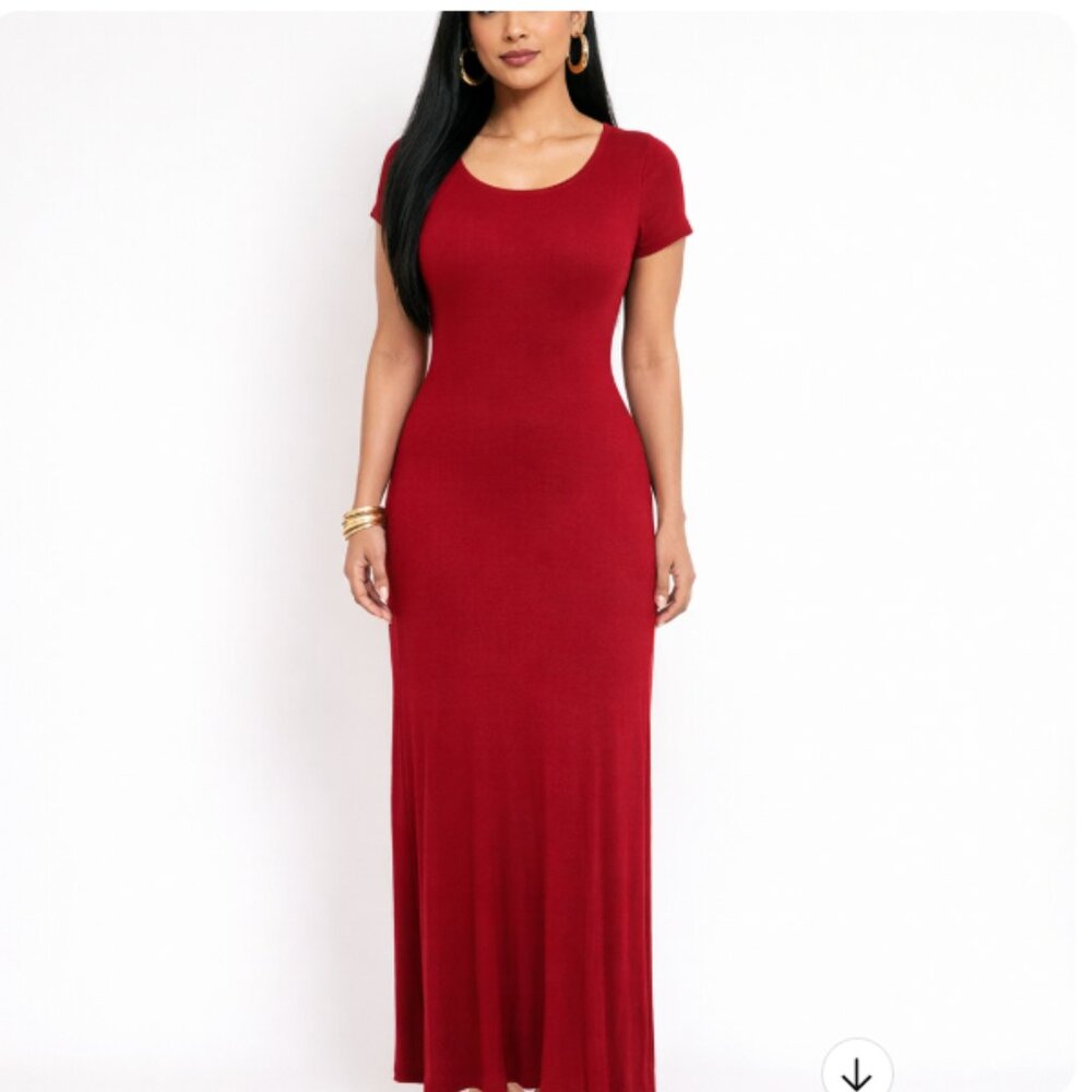 ReBeKah Vintage Red Maxi XS Scoop Neck Stretch Knit Dress Glam Whimsigoth Party